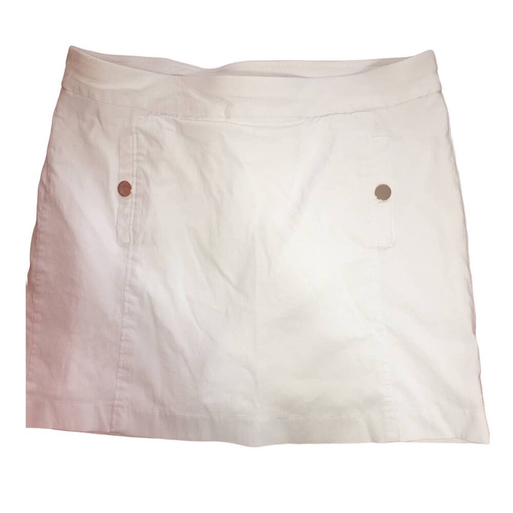 Briggs Size XL White Denim Skirt W Lots of Stretch, Cute Gold Snap Slip Pockets